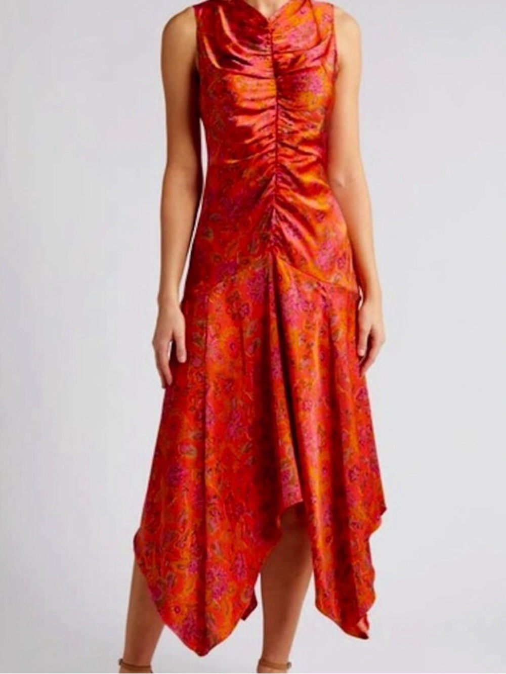 NWT- Nordstrom MELLODAY Orange-Red Floral Asymmetrical Dress sold out online!